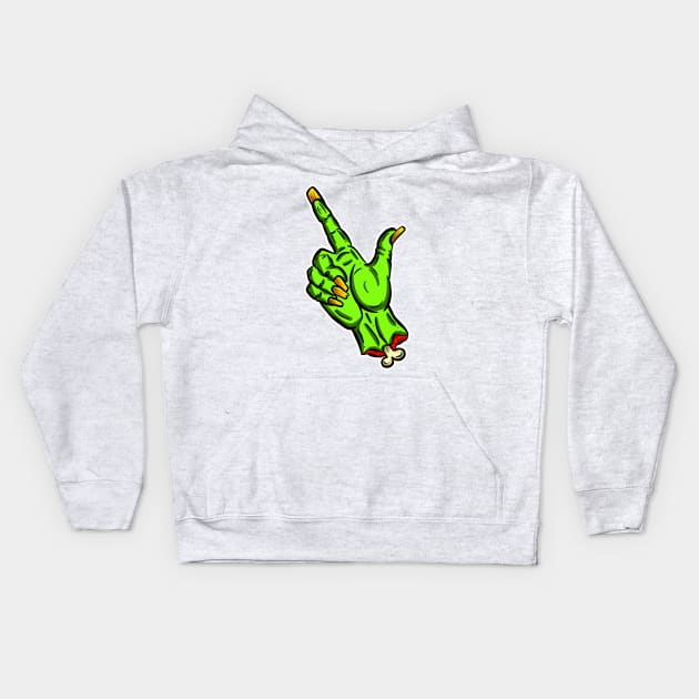 Pick Your Nose Zombie Pointing Finger Green Cartoon Kids Hoodie by Squeeb Creative